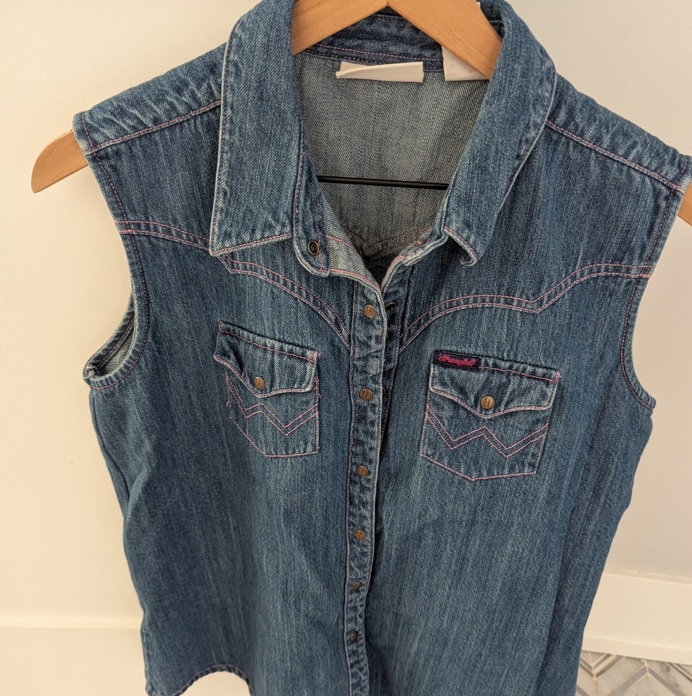 Wrangler Denim Shirt, Pink Stitching